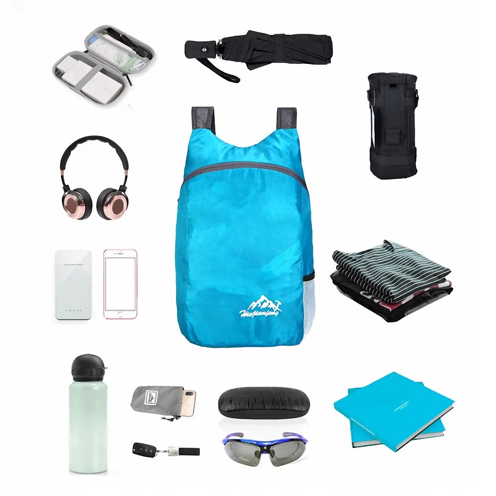 20L Unisex Lightweight Waterproof Outdoor Backpack - Portable Foldable Daypack for Camping, Hiking, and Leisure Activities