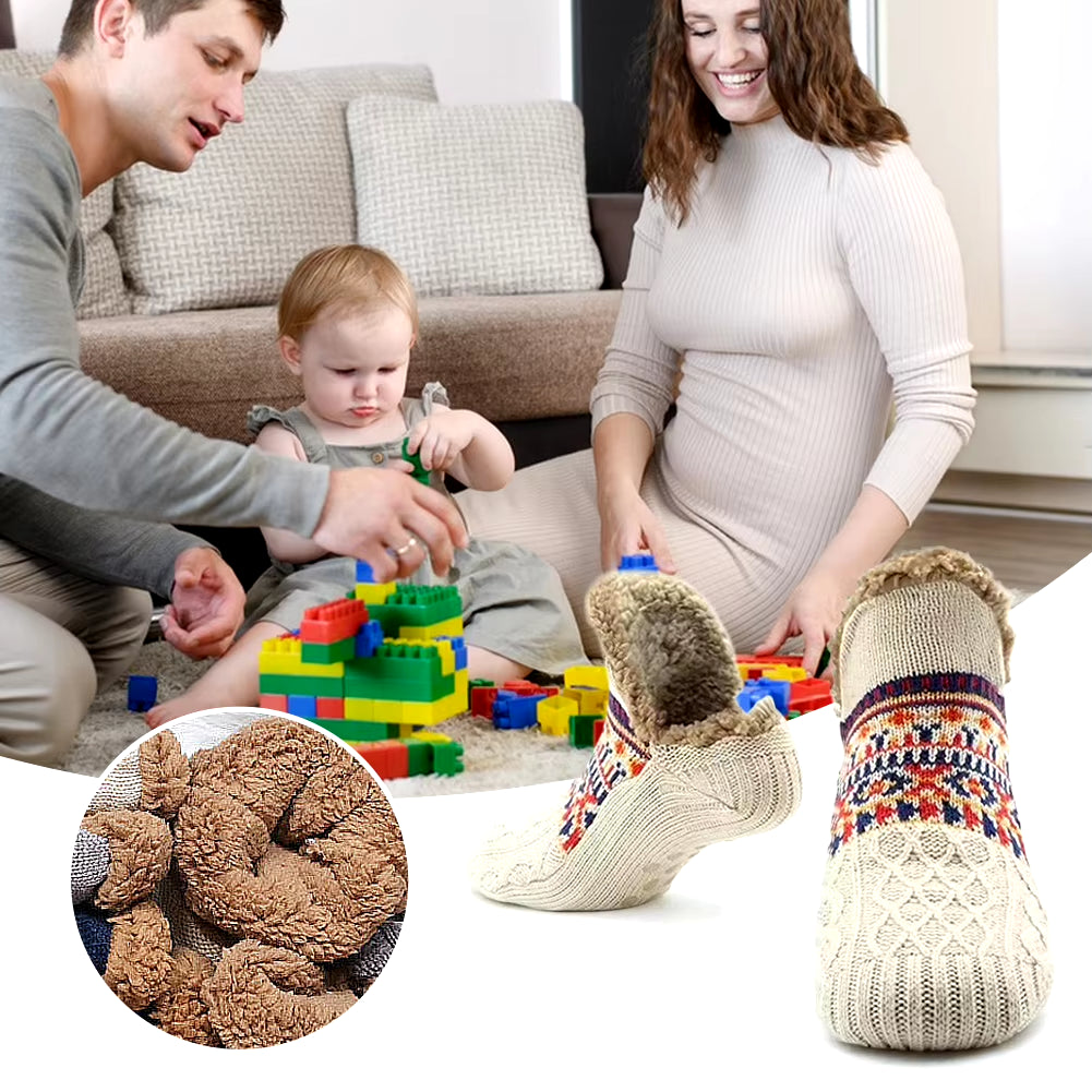Indoor Winter Fleece Slippers for Men and Women - Non-Slip Knitted Socks for Home and Bedroom Comfort