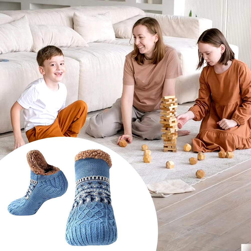 Indoor Winter Fleece Slippers for Men and Women - Non-Slip Knitted Socks for Home and Bedroom Comfort