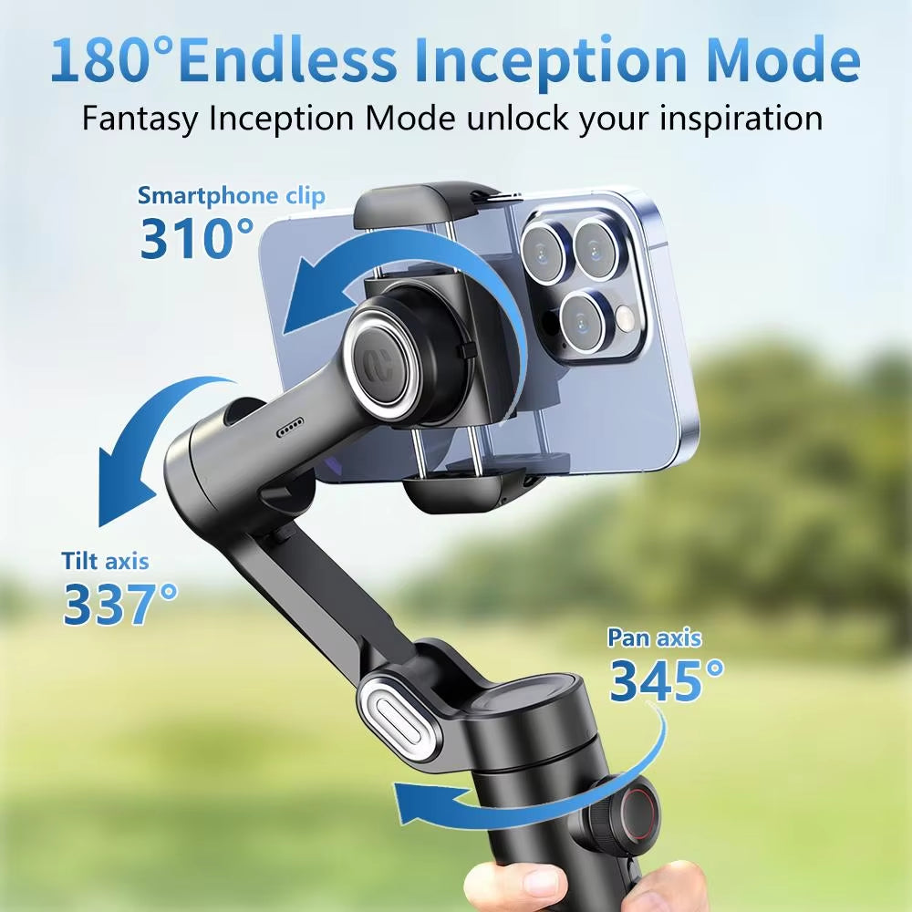 AOCHUAN 3-Axis Handheld Smartphone Gimbal Stabilizer with Integrated Fill Light and Face Tracking for TikTok and Vlogging
