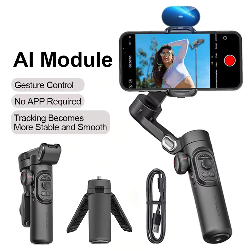AOCHUAN 3-Axis Handheld Smartphone Gimbal Stabilizer with Integrated Fill Light and Face Tracking for TikTok and Vlogging