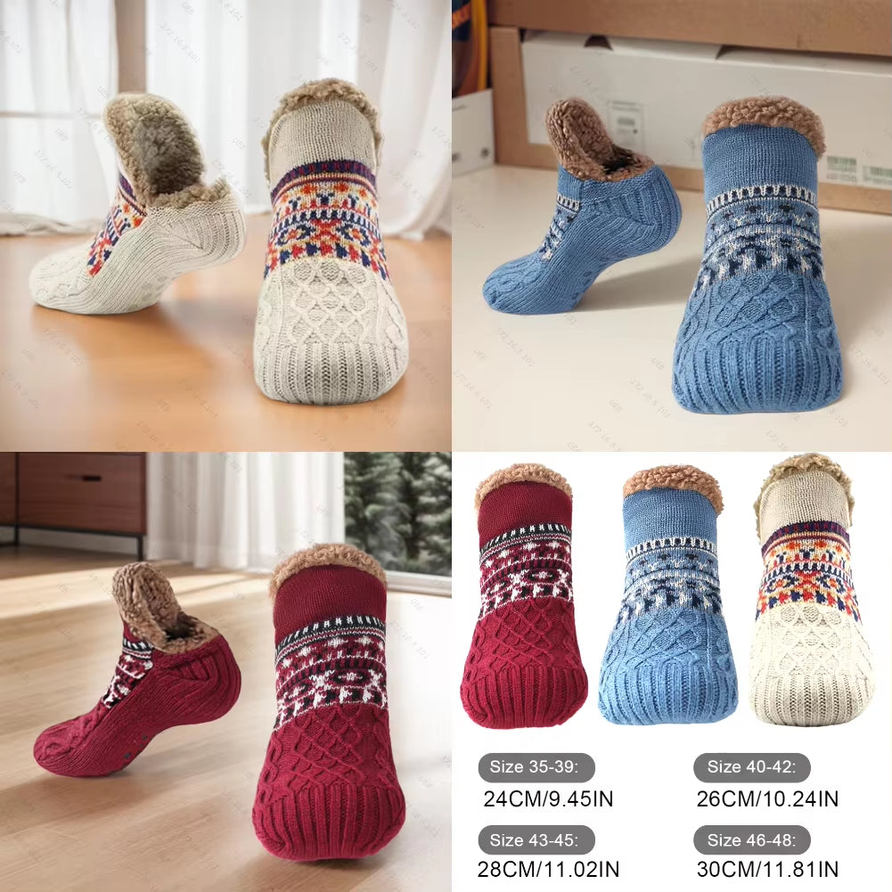 Indoor Winter Fleece Slippers for Men and Women - Non-Slip Knitted Socks for Home and Bedroom Comfort