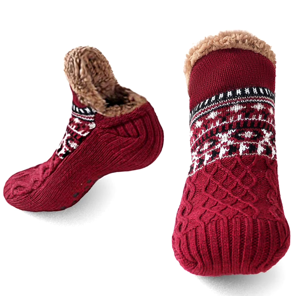 Indoor Winter Fleece Slippers for Men and Women - Non-Slip Knitted Socks for Home and Bedroom Comfort