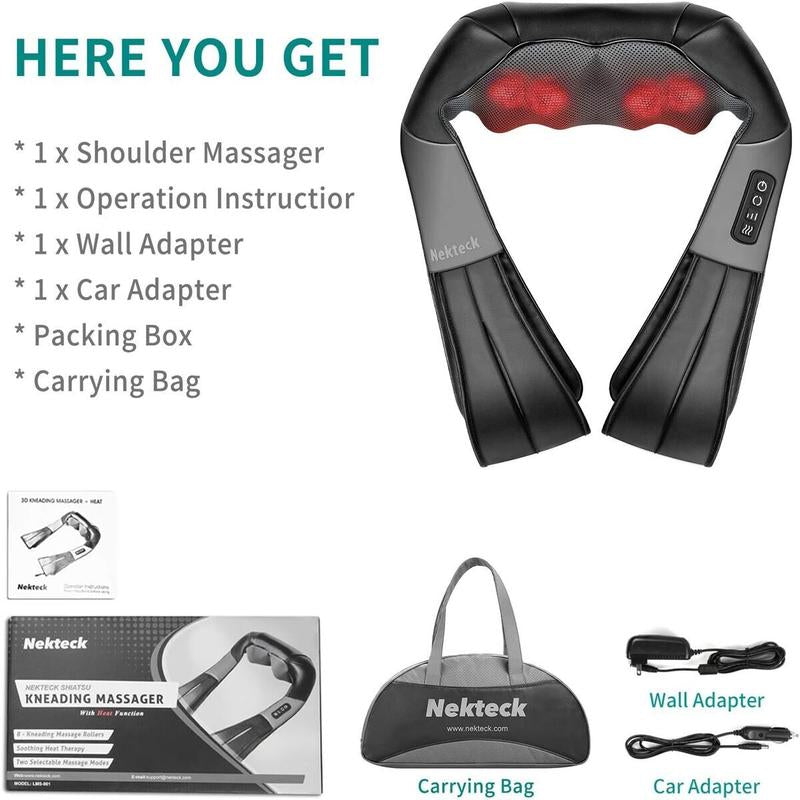 Nekteck Shiatsu Electric Neck and Back Massager with Heat Therapy for Deep Tissue Relief and Muscle Relaxation