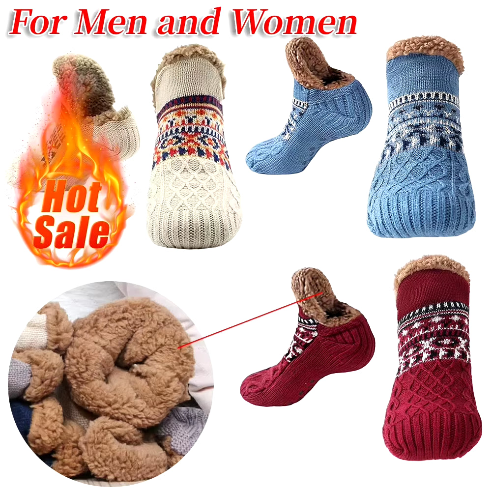 Indoor Winter Fleece Slippers for Men and Women - Non-Slip Knitted Socks for Home and Bedroom Comfort