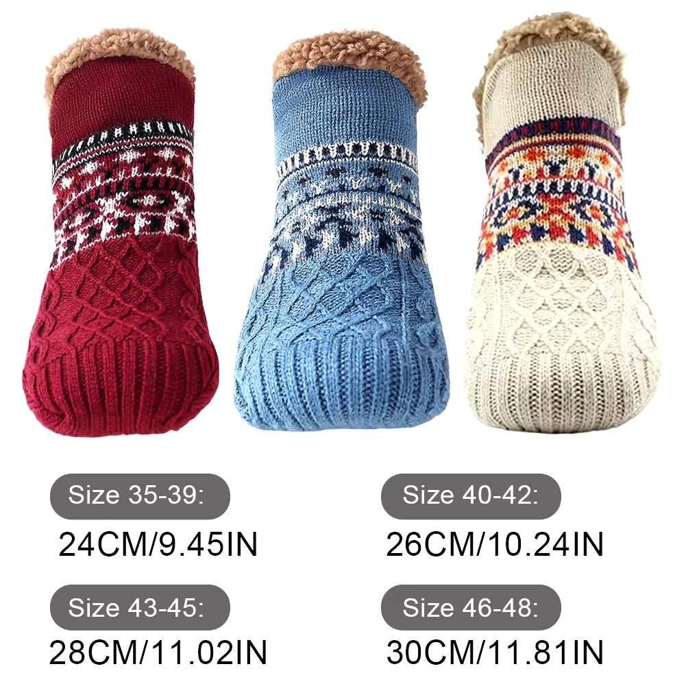 Indoor Winter Fleece Slippers for Men and Women - Non-Slip Knitted Socks for Home and Bedroom Comfort