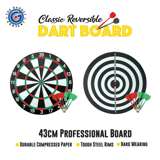 Professional Reversible Dart Board - Durable 43cm Classic Family Game