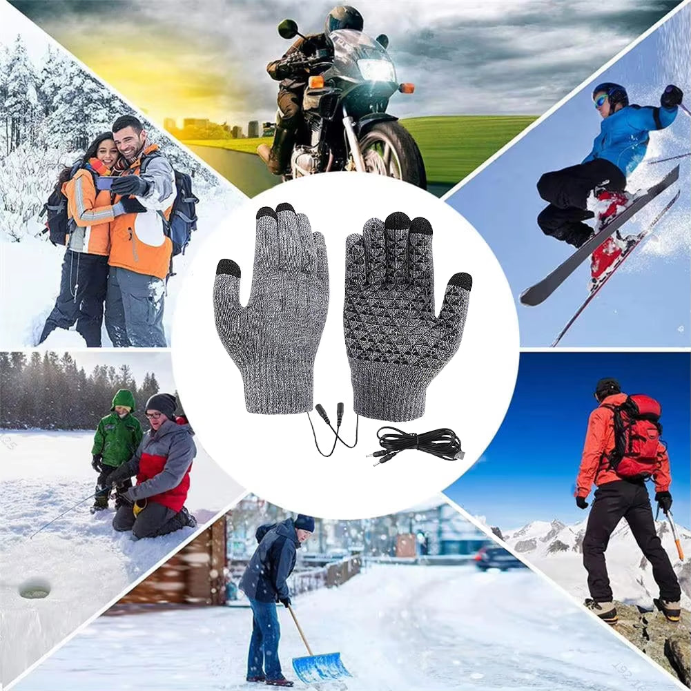 Electric Heated Gloves for Winter - USB Rechargeable Touch Screen Gloves for Motorcycling, Snowboarding, and Cycling