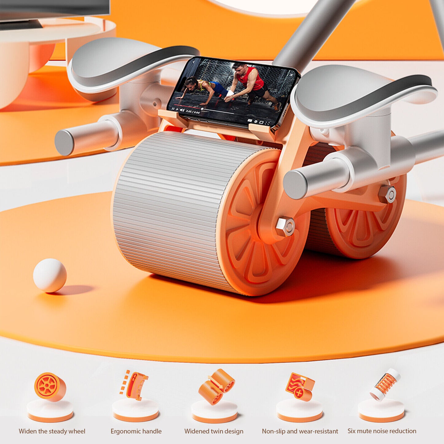 Automatic Rebound Abdominal Wheel with Elbow Support and Anti-Slip Design for Enhanced Fitness Training