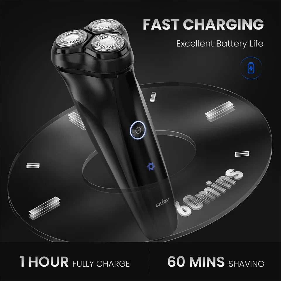Men's Electric Razor with 3D Rotary Shaving Technology and Pop-Up Beard Trimmer, Rechargeable