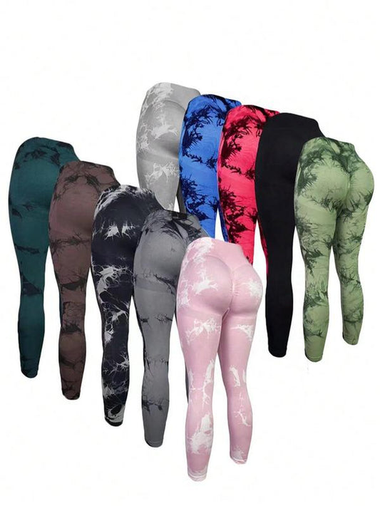 Women'S Tie Dye Print High Waist Sports Leggings, Casual Comfy Breathable Seamless Skinny Pants for Yoga Gym Workout Running, Ladies Sportswear for All Seasons, Yoga Pants