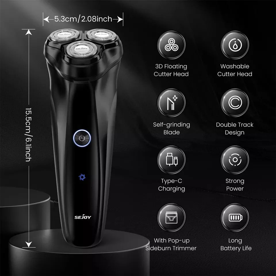 Men's Electric Razor with 3D Rotary Shaving Technology and Pop-Up Beard Trimmer, Rechargeable