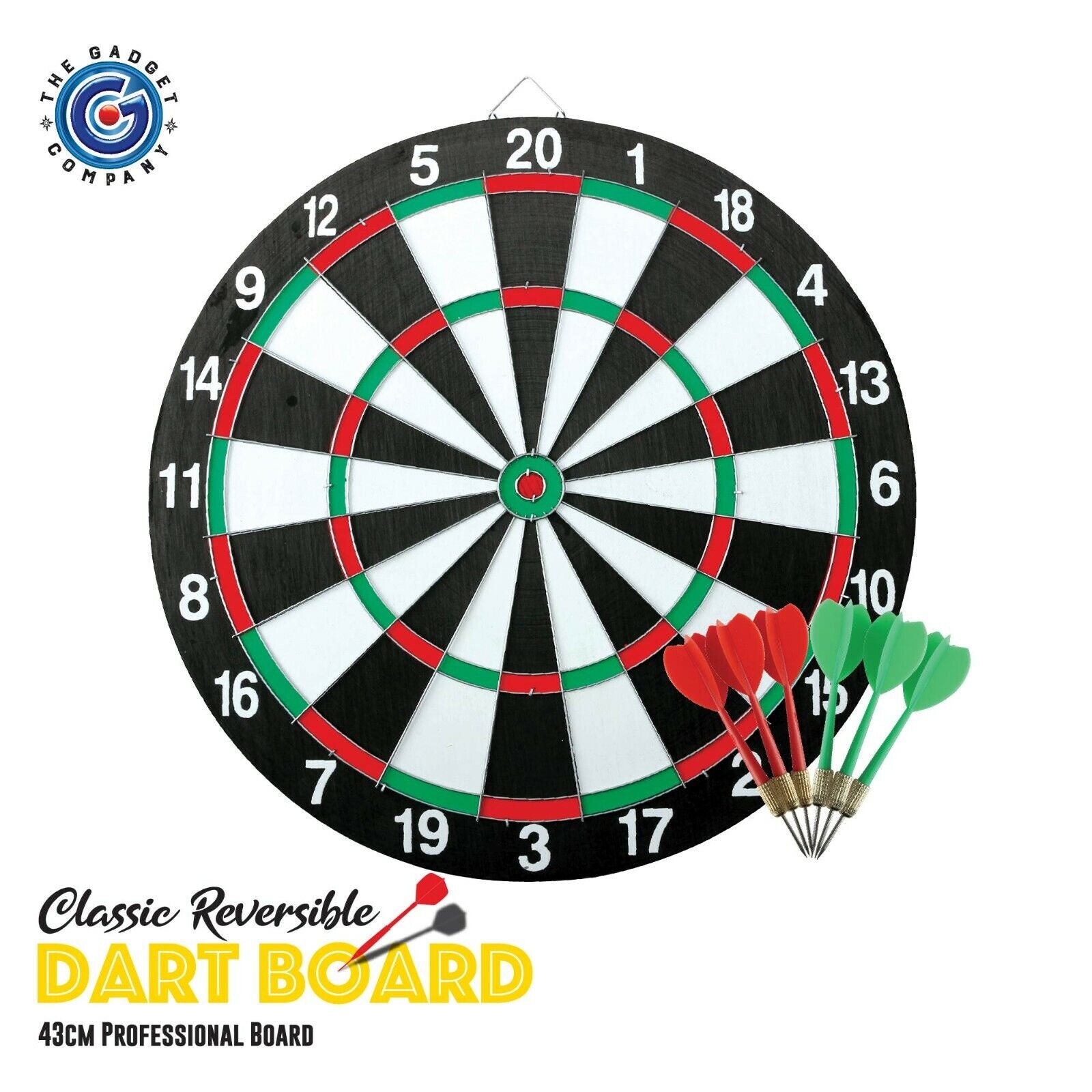 Professional Reversible Dart Board - Durable 43cm Classic Family Game