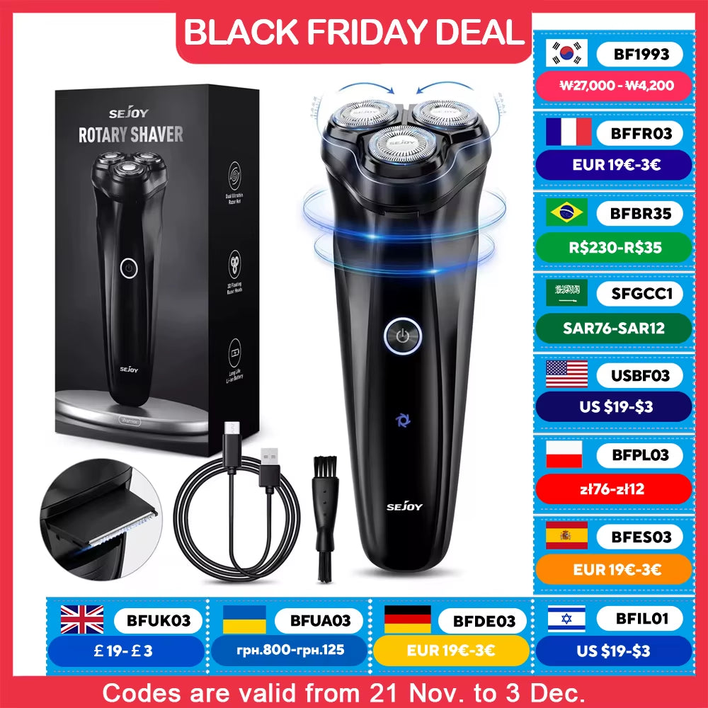 Men's Electric Razor with 3D Rotary Shaving Technology and Pop-Up Beard Trimmer, Rechargeable