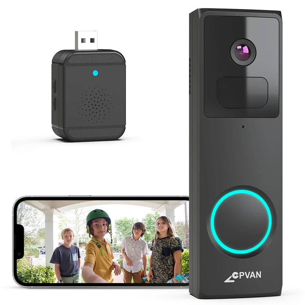 CPVAN 2.4G Wireless WiFi Video Doorbell with 1080P HD Camera and AI-Enhanced Night Vision Security Features