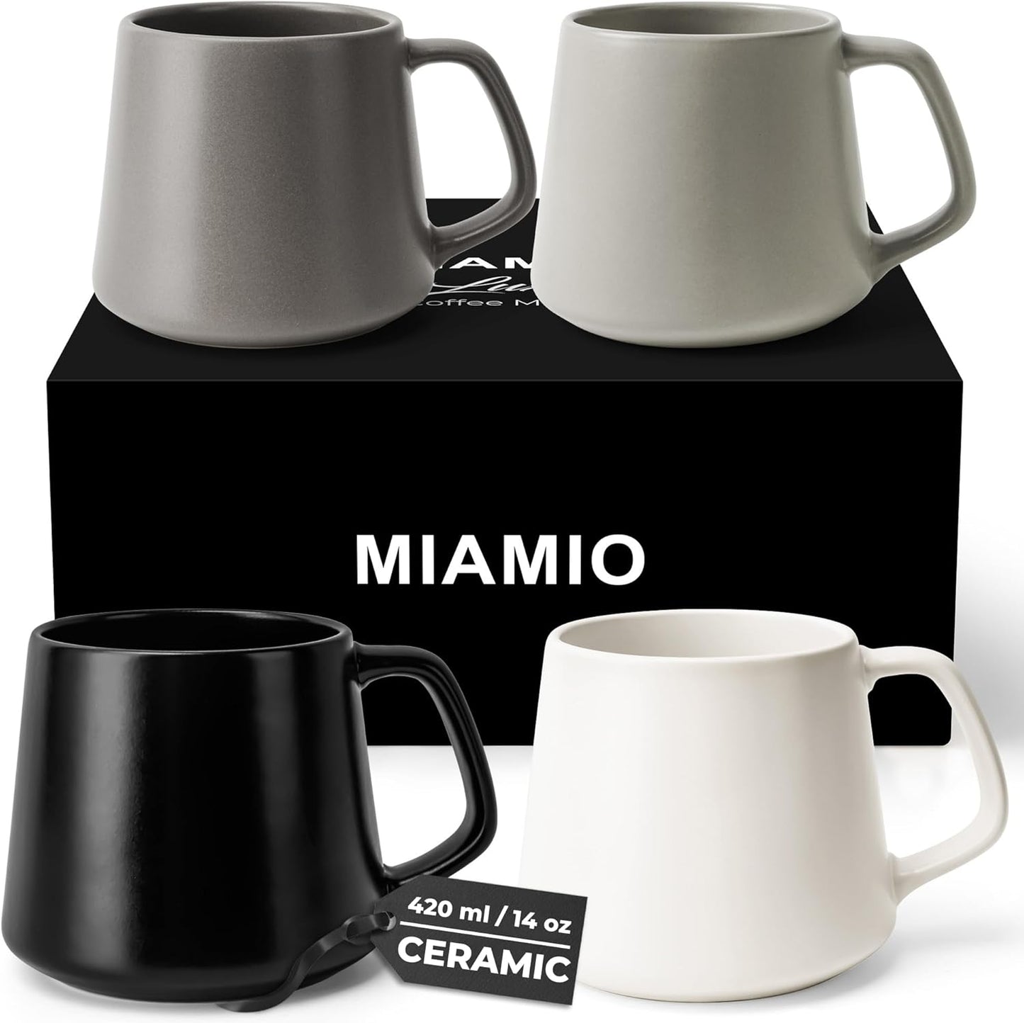 Coffee Mugs Set of 4 / Large Ceramic Coffee Cups (420 ml) - Mug for Cappuccino, Tea, Espresso - Microwave and Dishwasher Safe - Luxe Collection