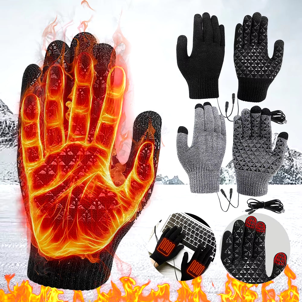 Electric Heated Gloves for Winter - USB Rechargeable Touch Screen Gloves for Motorcycling, Snowboarding, and Cycling