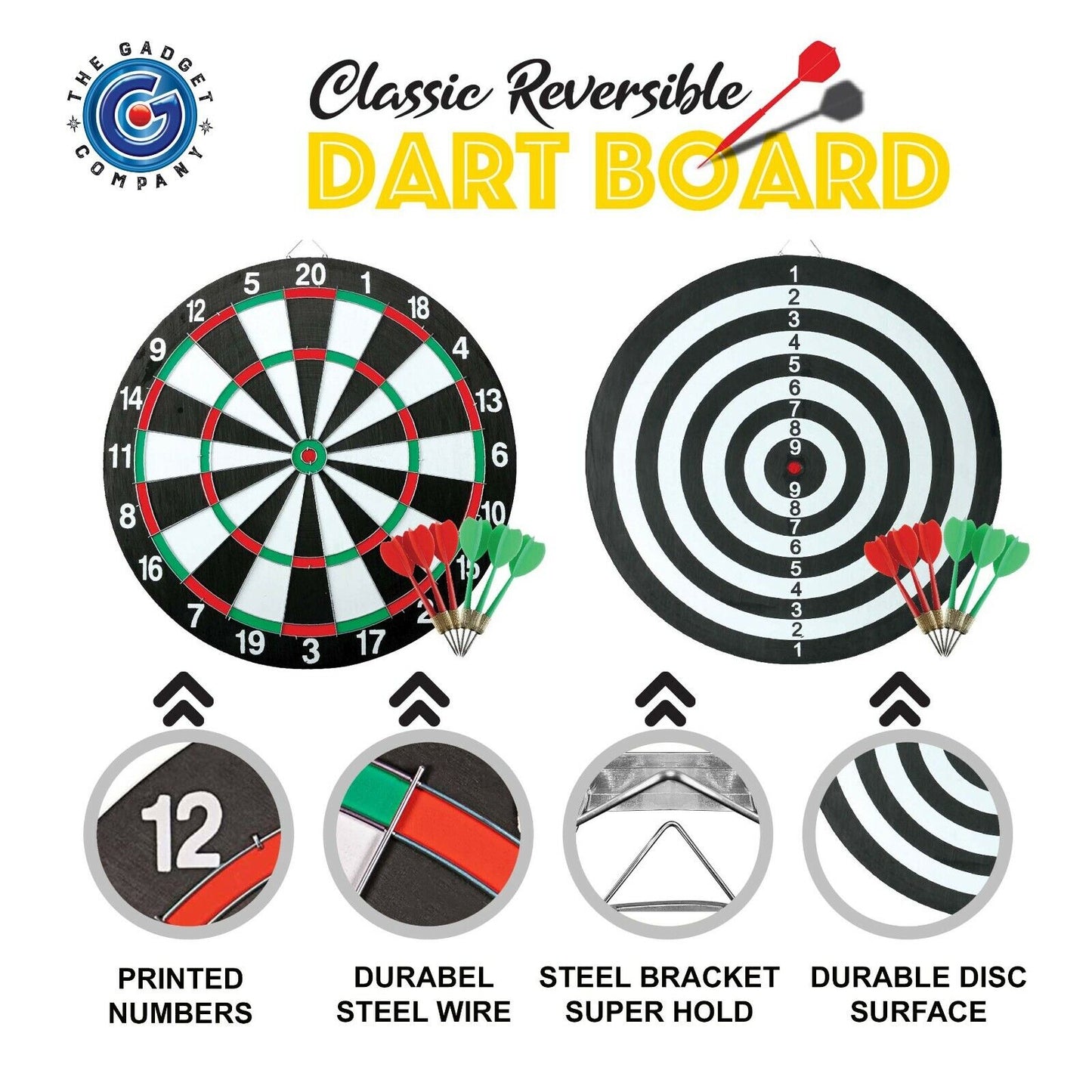 Professional Reversible Dart Board - Durable 43cm Classic Family Game