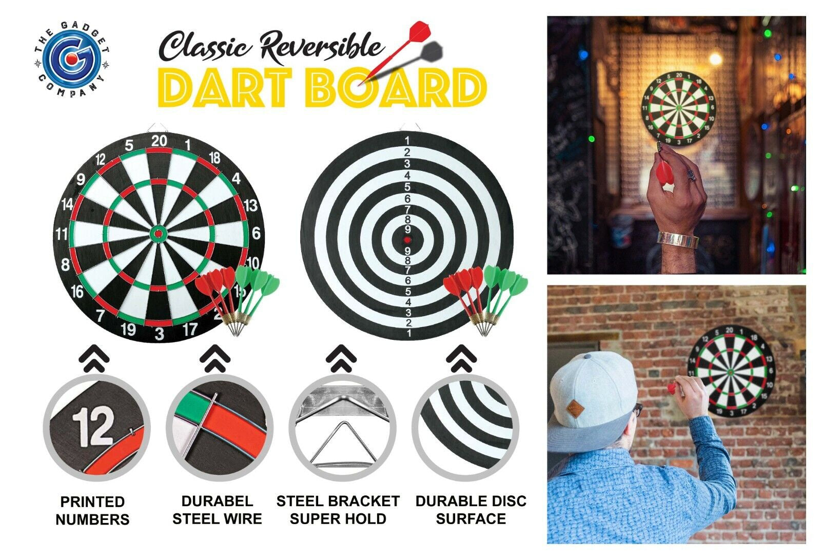 Professional Reversible Dart Board - Durable 43cm Classic Family Game